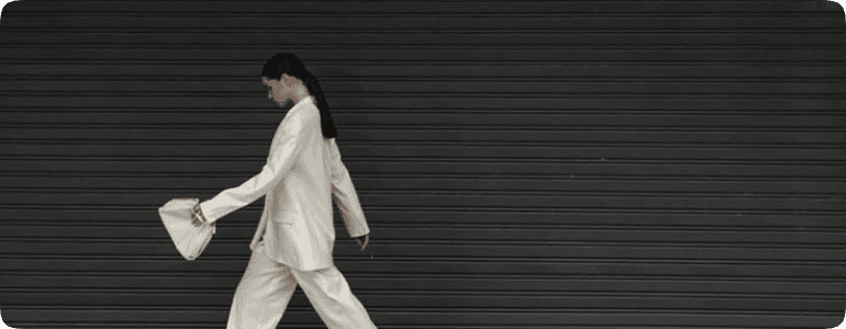 Model walking on zebra crossing